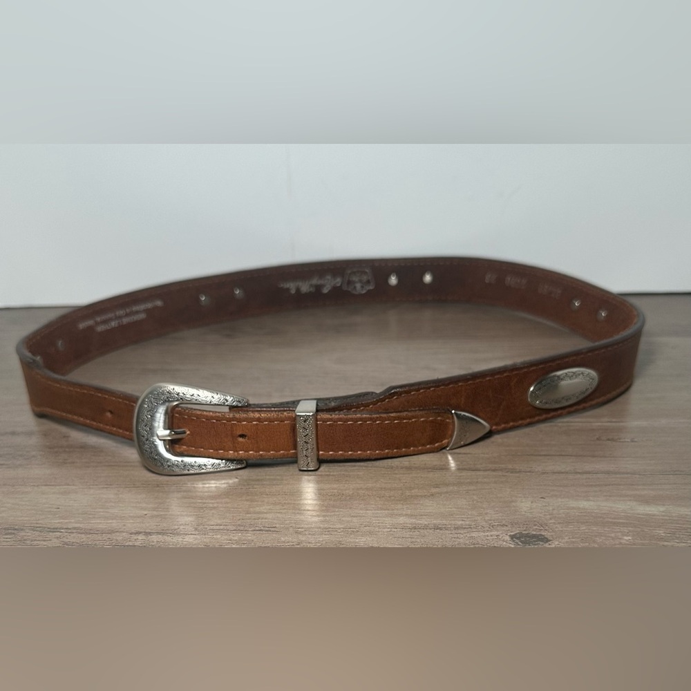 Larry Mahan Brown Leather Western Belt with Silver-Tone Accents